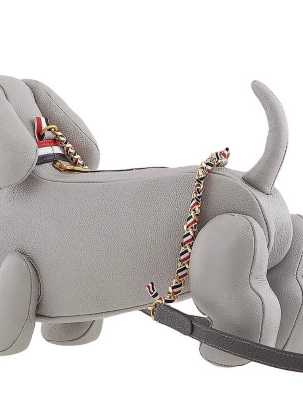HÉCTOR Thom Browne Gray Dachshund-Shaped Leather Crossbody Bag with Gold - Picture 7 of 11